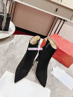 10CM stiletto point toe ankle boots black suede & leather women 2023 35-44 high quality