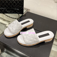 35-40 lamb leather embroidery Rhombic lattice slippers fashion women 2023 high quality