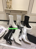 5.5cm&8.5cm thick heel leather ankle boots silmple classic shoes women 2023 silve white black