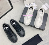 2.5cm leather casual shoes lace up flats fashion women 35-40 white black 2023 high quality