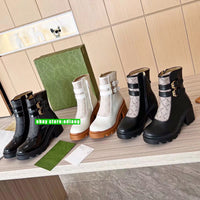 34-42 thick heel vintage ankle boots cool street leather&canvas women 2023 high quality