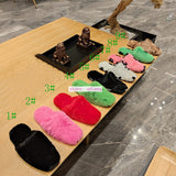 3cm Colored mink fur mules flats slippers fashion women 35-42 2023 high quality new