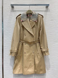 khaki classic trench coat Plaid fabric mid-lenght women 2023 SML high quality