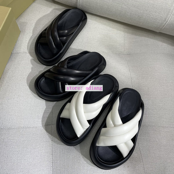 thick bottom Platform Cross slippers brife casual shoes outwear 2023 black white 35-39