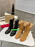 cow leather suede&Crocodile pattern 7cm thick heel ankle boots fashion shoes 2023 2023