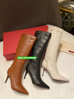 8cm stiletto cow leather high boots point toe rivet shoes fashion women 2023 35-42 new