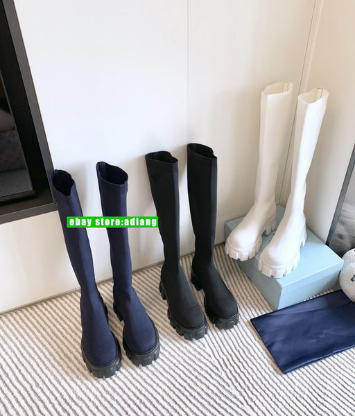 6cm thick heel silm socks high boots grace women fashion 2023blue black white 35-41