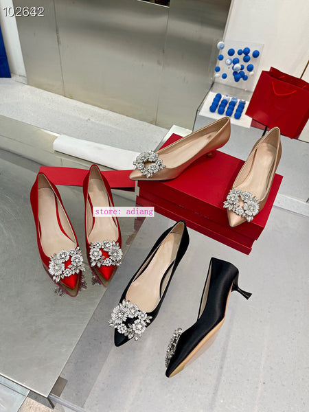 4.5cm stiletto point toe rhinestone Square buckle point toe pump shoes women 2023 34-39