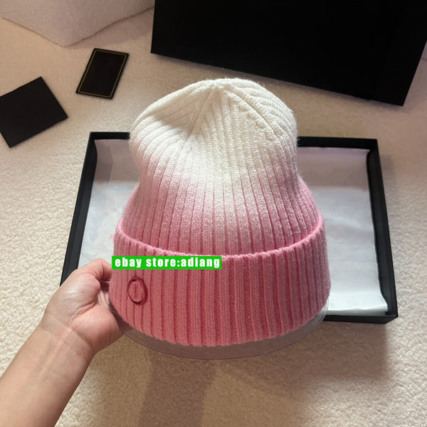 pink and gray Gradient knitted hat warm fashion women men for lovers 2024 high quality