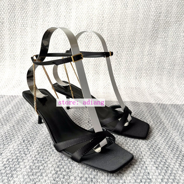 4.5cm stiletto sandals leather lining black grace shoes women 2023 35-40 high quality