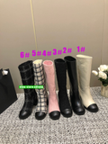 6cm thich heel tweed & leather 28cm high boots grace women fashion 2023 high quality