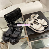 35-40 Platform lamb leather sandal flats fashion grace shoes women 2023 black white