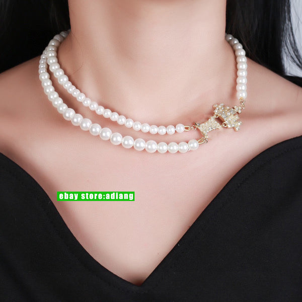 Double layered pearl necklace grace beauty women fashion women 2024 high quality