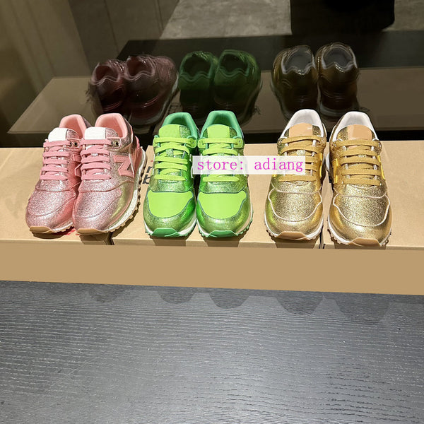 blingbling lace up casual shoes soft flats fashion women pink green gold 2023 35-40