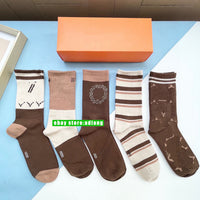 5 pairs and 5 colors cotton fashion Brown series socks fashion women 2024 high quality