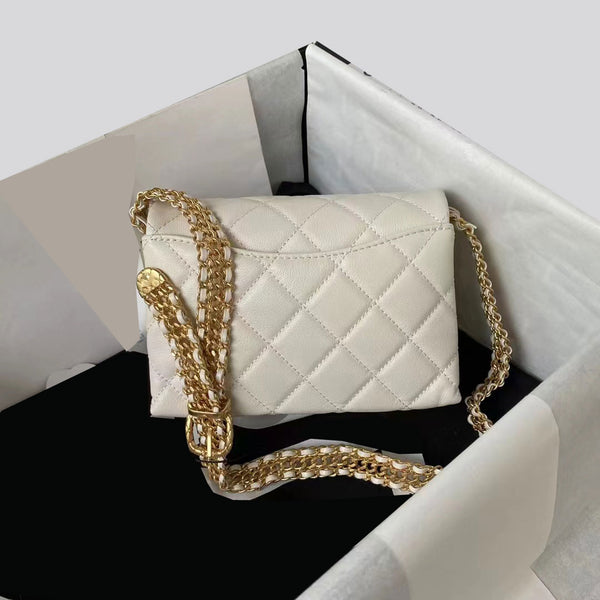 TOP version Double-decker organ bag gold chain white