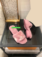 Low heel thick heel fleece fur print slippers fashion shoes women 2023 35-41 high quality new