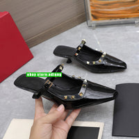 5cm stiletto cow patent leather rivet point toe slippers mules fashion women 2023 35-42