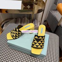 1.5cm/6cm check fabric leather sole slippers vintage shoes women pink yellow brown white