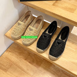 grass weave flats boat shoes fashion comfort women 2023 black apricot high quality 35-41