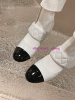 leather&knittes gold thick heel boots ankle grace fashion women 2023 black white 35-40