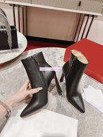 10CM stiletto point toe ankle boots black suede & leather women 2023 35-44 high quality