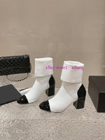 6cm & flats thick heel knitted & leather ankle boots grace shoes 2023 black white new