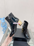 patent leather rround neck 3cm/7cm thick heel ankle boots grace women 35-41 2023 new