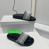 35-41 pearls flats slippers grace women outwear soft comfort 2023 black white high qulity