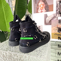 rivet lace up casual shoes high top flats cool street women 2023 black 35-39 high quality