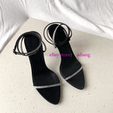 10cm stiletto sandals black hot drill silk shoes grace fashion women 2023 35-40 high quality