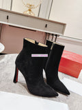 10CM stiletto point toe ankle boots black suede & leather women 2023 35-44 high quality