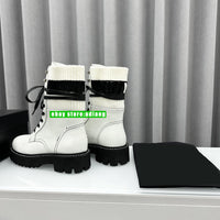 cow leather+knitted patchwork lace up boots sreet cool shoes women black white 2024