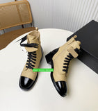 4.5cm thick heel lamb leather lace up boots cool classic women fashion 2023 35-41