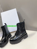 thick heel cow leather lace up boots cool shoes fashion street women 2023 black 35-40