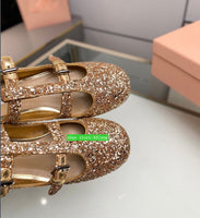 1.5cm blingbling flats Mary Jane pump fashion claasic grace women 2023 black brown 35-40