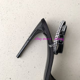 10cm stiletto sandals black hot drill silk shoes grace fashion women 2023 35-40 high quality