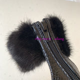 9.5cm stiletto sandals black leather & fur shoes grace fashion women 2023 35-40