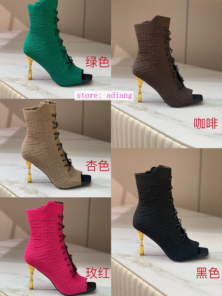 9.5cm stiletto elastic knitted open toe boots lace up grace shoes women 2023 35-42