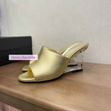 Transparent wedge heel cow leather fashion slippers shoes women high quality 35-42 2022new