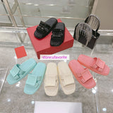 Square buckle real leather slippers sweet fashion TPU shoes women top quality 2022new 35-40