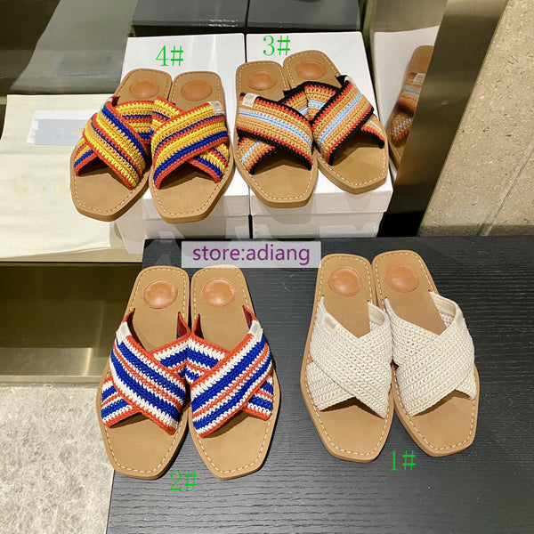 vintage weave flats slippers casual shoes women 35-42 fashion holiday 2023 new high quality