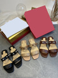 cow leather rivet flats slippers sandals women high quality 2022 new 34-43