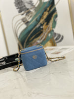 Top quality denim 11cm gold bead chian belt mosmetic Bag crossbody bag blue women 2022