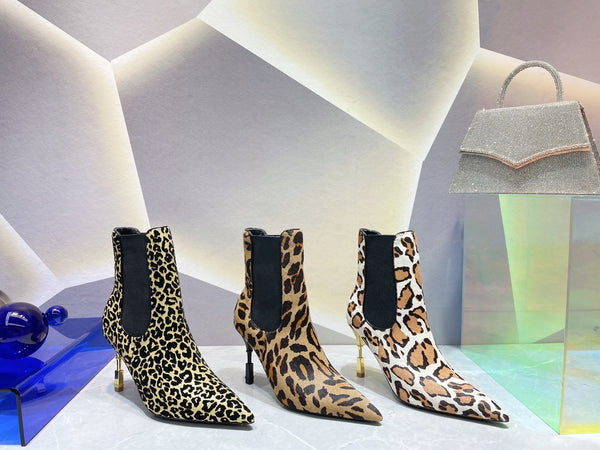 35-42 9.5cm stiletto point toe Leopard print boots fashion grace shoes  women 2022 new