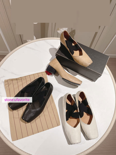 2.5/4.5cm Thick heel real leather Ballet shoes boat shoes women 2022 high quality 35-41