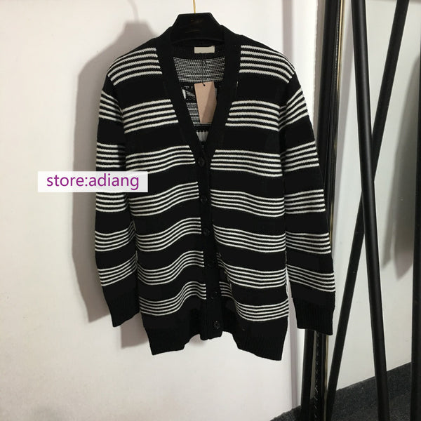 jacquard sweater cardigan V-neck fashion women high quality black 2022 SML