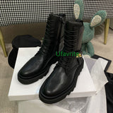 Thick bottom cow leather boots lace up shoes street top quality 35-39