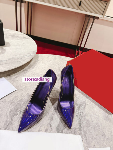 12CM stiletto pump patent leather fashion women boat shoes purple 2022 new 34-44