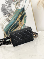 Top quality lamb leather 19cm adjustable belt black crossbody bag women  2022